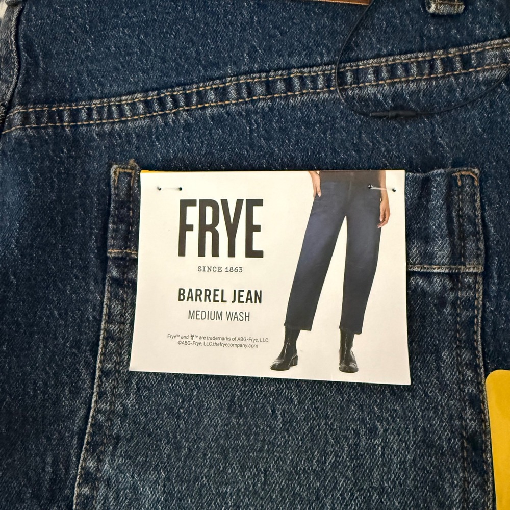 New Frye Barrel Jean Women Size 8 Medium Wash High Rise Curved Wide Leg Denim - Picture 16 of 16